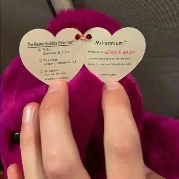 Ty Beanie Babies Millennium Bear Plush Toy - Purple, Tan, Pinkish Purple 2000 - Picture 5 of 8